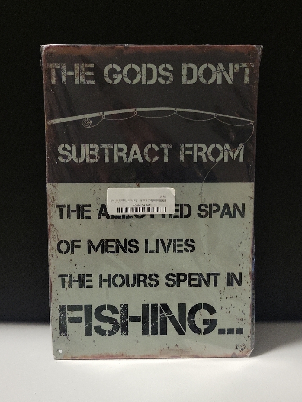 Vintage-style Fishing Quote Metal Sign - Black & Cream